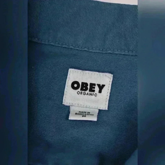 FW20 OBEY Aqua Deep Blue Boxy Fit Cotton Twill Jean Wilson  Denim Jacket Medium - Picture 9 of 10